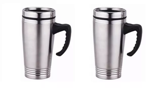 SET of 2 Stainless Steel Insulated Double Wall Travel Coffee Mug Cup 16OZ  NEW!!