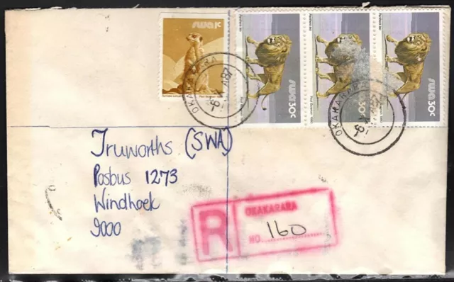 SWA Namibia Cover Okakarara 06.10.1987 Registered Lion Löwe see scan