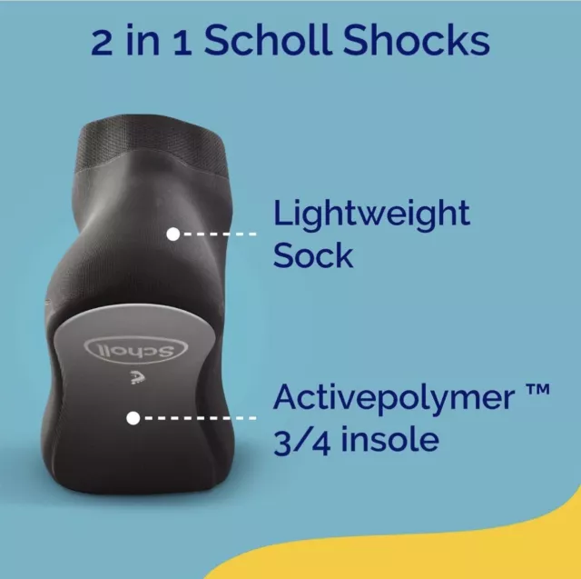 Scholl Schocks 2-in-1 Active 3/4 Insoles with Liner Socks, 2 Pairs UK 6-8.5 3