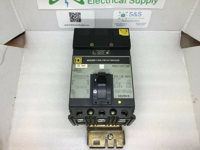 Square D FH36020 3 Pole 20 Amp 600 Volt 25k I-Line Circuit Breaker