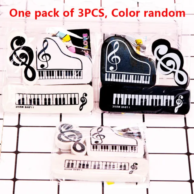 3Pcs/Set Creative Piano Notes Rubber Pencil Eraser School Student Stationery