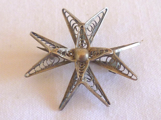 broche en argent massif, étoile filigrane