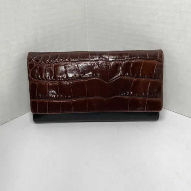 Vintage Brahmin Black Tuscan Chocolate Pecan Brown Trifold Leather Wallet