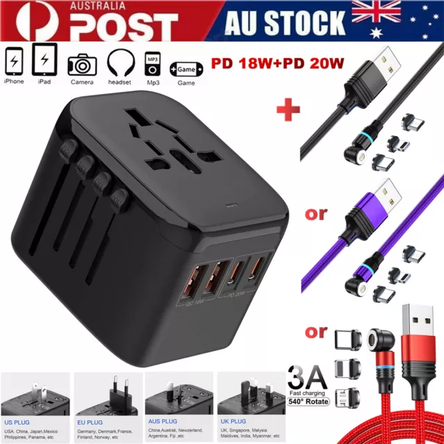 International Universal Travel Adapter Dual QC18W + PD20W AC Power Fast Charger