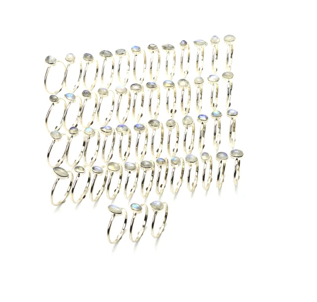 WHOLESALE 51PC 925 SOLID STERLING SILVER WHITE RAINBOW MOONSTONE RING LOT d911
