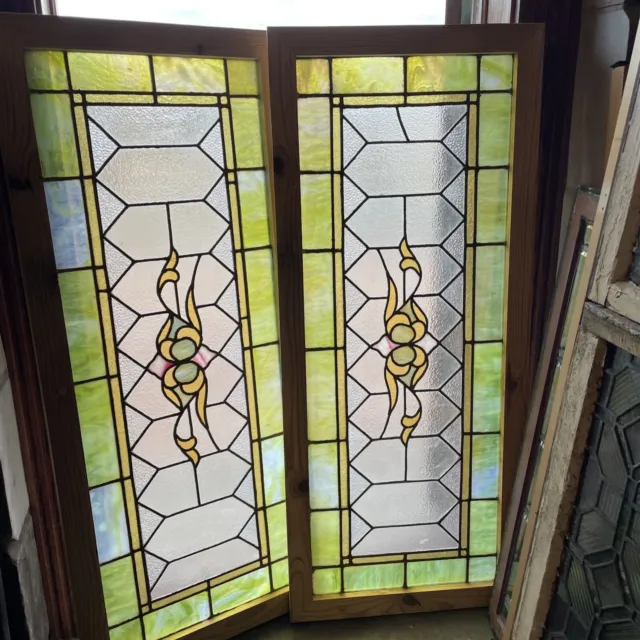 SG4219 two available price each antique stained glass Transom Window 22 x 52