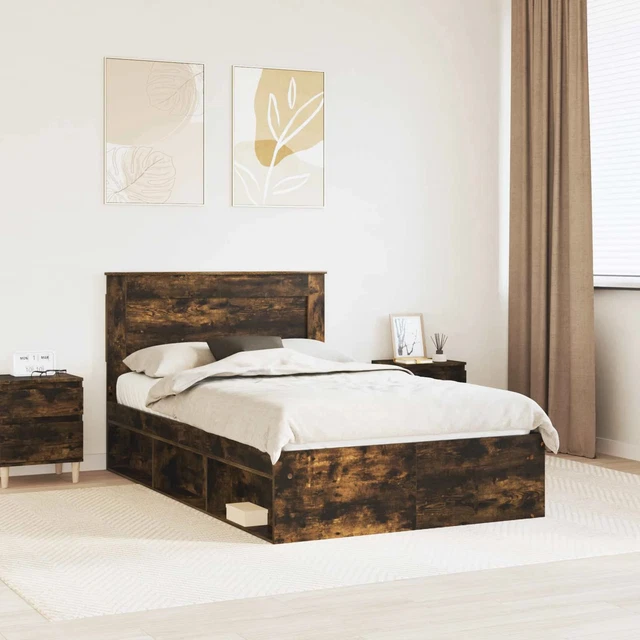 BED FRAME WITH Drawer Smoked Oak 120 x 190 cm Solid Pine Wood vidaXL £ ...