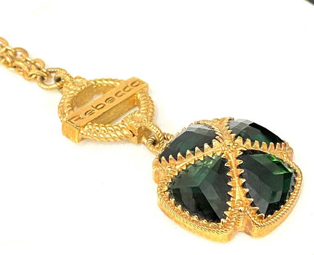 REBECCA Made in Italy Hydro Green Clover Domed Pendant Necklace Gold Tone