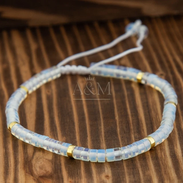 Opal Dainty Beaded Bracelet Adjustable Small Wrist size Minimalist Jewellery Gif