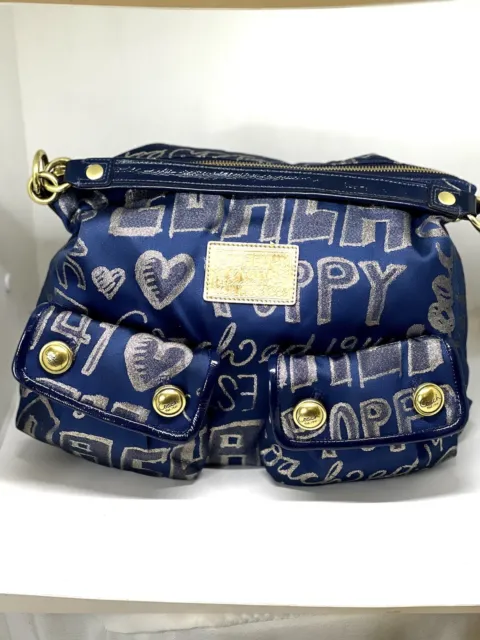 COACH💥LIMITED EDITION💥POPPY Blue & Gold Story Patch Swing  Bag #15304