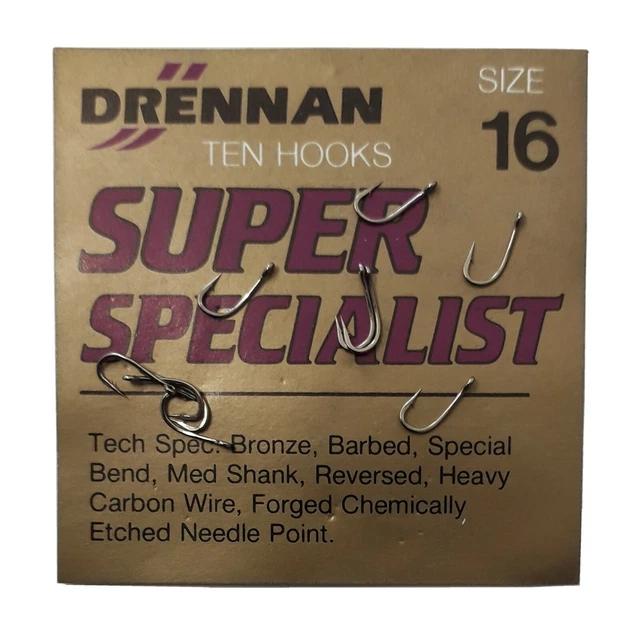 Drennan Super Specialist - Packet of Ten(10) Size 16 Eyed Barbed Hooks