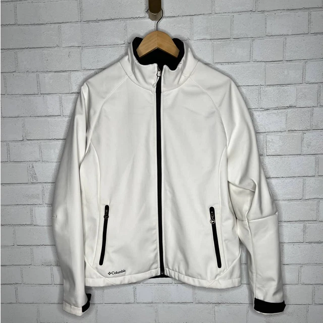 Columbia Womens XL Full Zip Titanium Rain Jacket Omnitech White Fleece Lined
