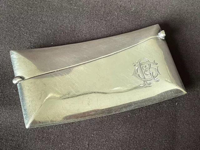 Antique solid silver curved calling card visiting card case. Birm 1906