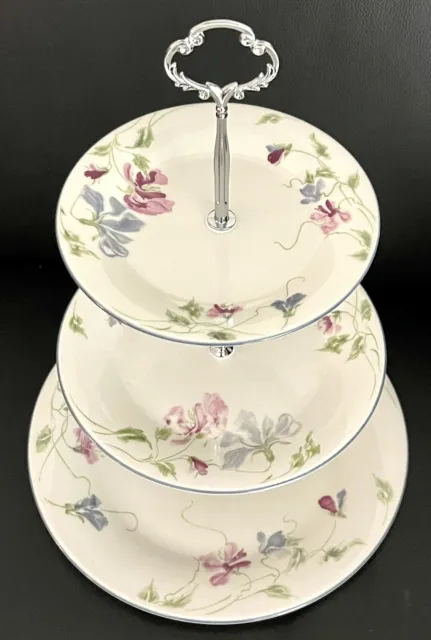 Royal Doulton Expression Pink Blue Floral Large 3-tiered Cake Stand, England