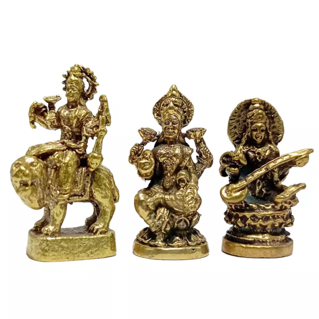 Durga Laxmi Saraswati Statue Hinduism Tridevi Murti Brass Figurine Goddess Set 3