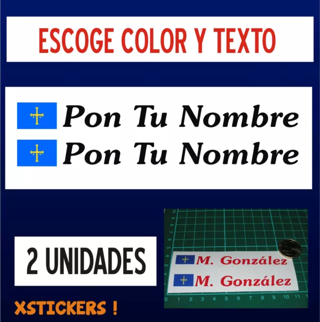 2 Unidades PEGATINAS PERSONALIZABLES -BANDERA DE ASTURIAS CON NOMBRE - VINILO