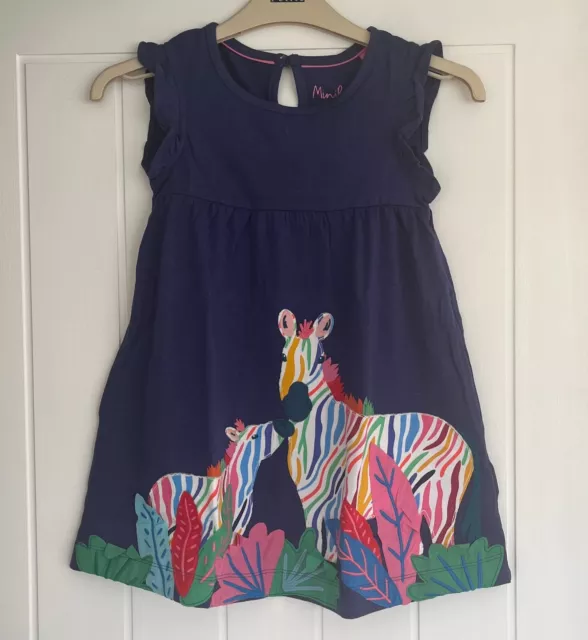 New Mini Boden Girls Size 2/3 - 11/12  Year Blue Animal Applique Jersey Dress