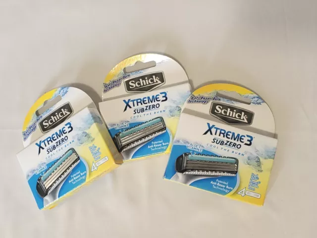 Recarga de cuchillas de afeitar Schick Xtreme3 Subzero 3 paquetes (12 cartuchos)