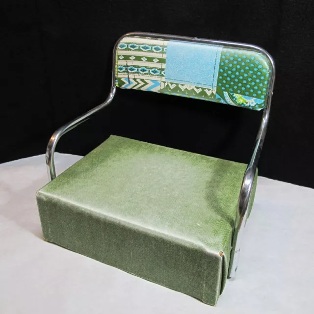 Vintage Retro Green & Blue Child’s Baby Vinyl Booster Seat Chair Metal Arms