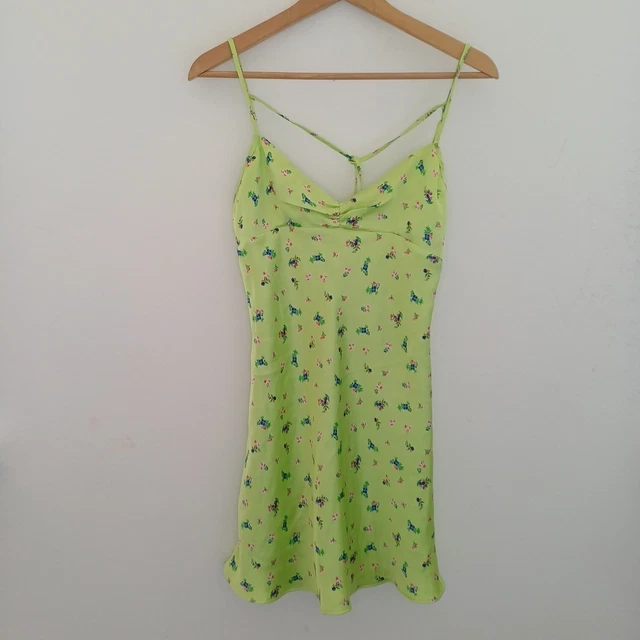 zara green floral slip dress Zara Green Floral Print Mini Slip Dres Adjustable Straps Button Detail Size  M