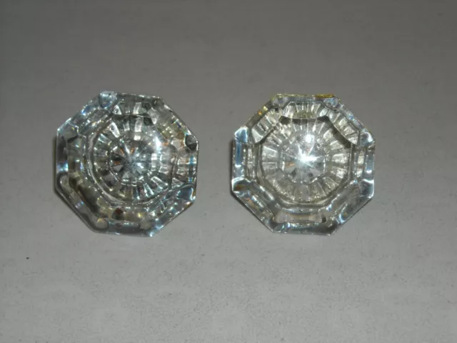 Antique /  Vintage 8 Point Clear Crystal Glass Door Knobs LOT OF 2