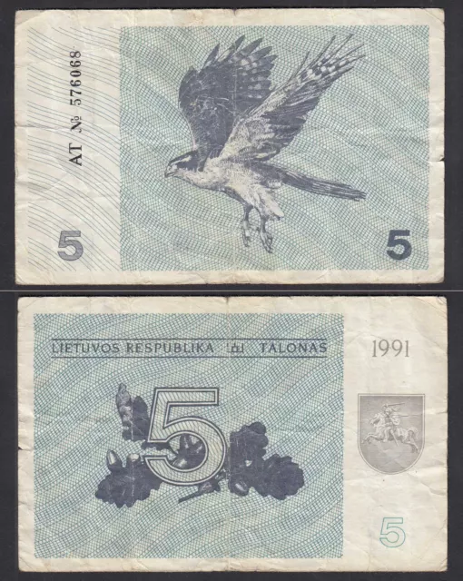 Litauen - Lithunia 5 Talonas Banknote 1991 Pick 34a VG (5)    (31872