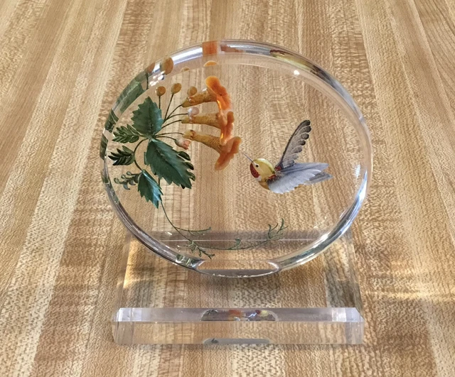 Etched Hummingbird And Flowers On Acrylic Stand