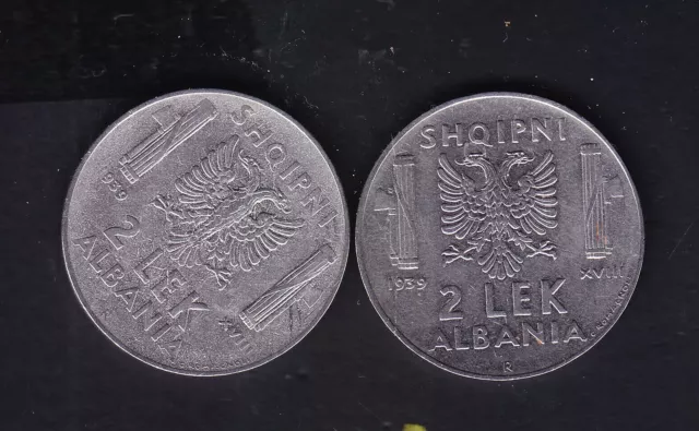 1939 Albania Coins 2x2 Leke. Magnetic + No Magnetic.Italy Occupation.