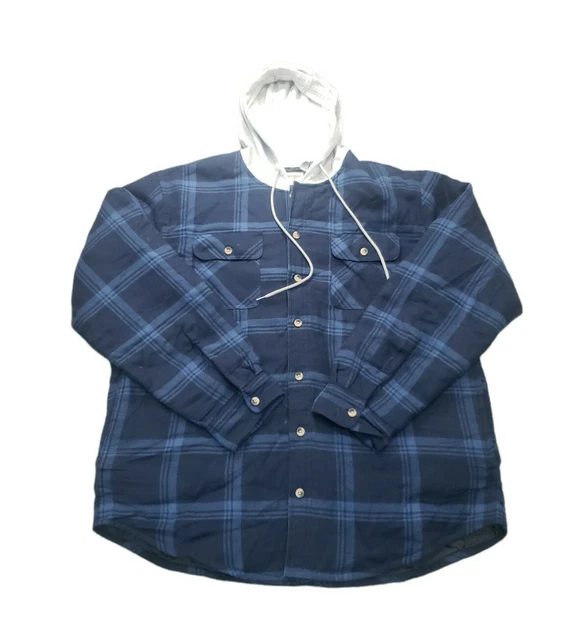 Wrangler Authentic Men's Quilted Lined Flannel Jacket Shacket Hoodie Plaid XL