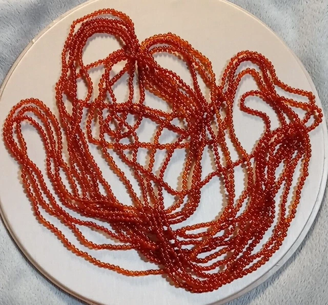Vintage Czech Glass Beaded Necklace Amber Color 10 Strands 28"