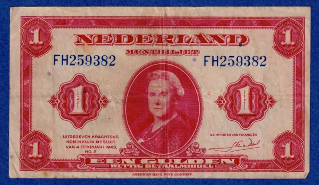 Netherlands 1 Gulden (1943)   P-64a Circulated Banknote