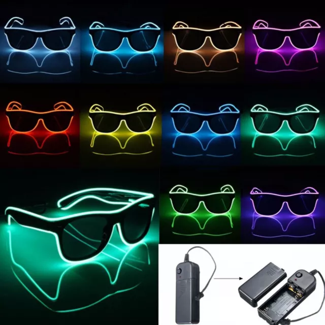 LED Light Up Flashing Shutter Neon Rave Glasses El Wire Luminous Sunglasses NEW