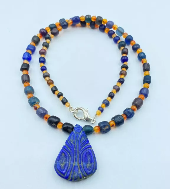 Lapis Glass Carnelian Ancient Afghani Roman Greek Jewelry Old Beads Necklace