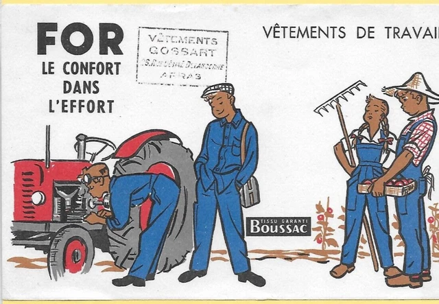 Beau buvard ancien publicitaire vêtement tissu BOUSSAC travail tracteur