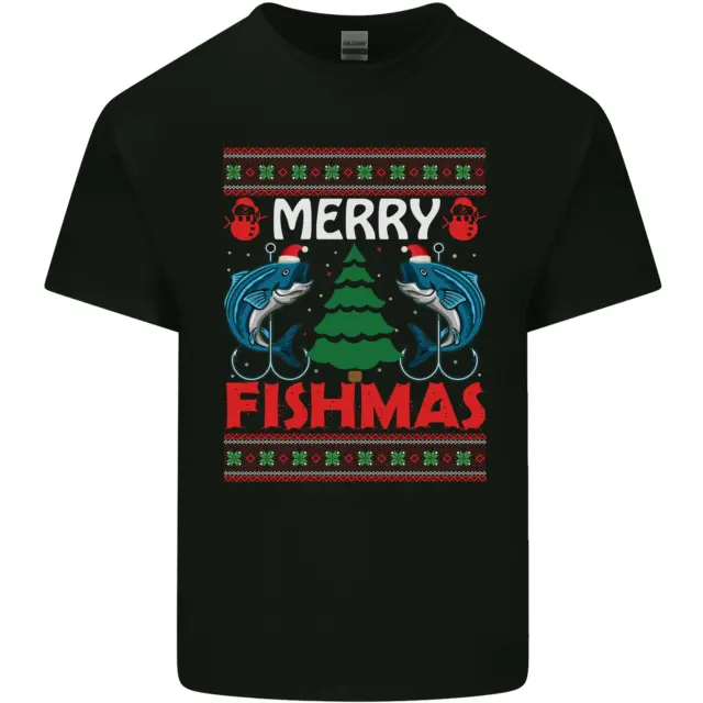 Merry Fishmas Funny Christmas Fishing Mens Cotton T-Shirt Tee Top