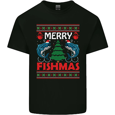 Merry fishmas Divertente Natale Pesca Da Uomo Cotone T-Shirt Tee Top