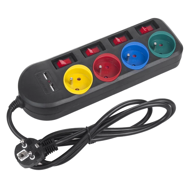 Rallonge électrique Multiprises 4 prises avec 2 entrées USB Maclean.