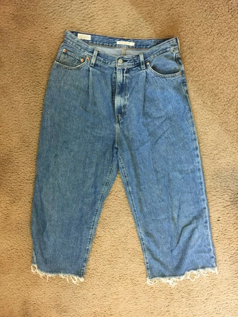 LEVI S RIBCAGE PLEATED Wide Leg Cropped Jeans Wash Size 32 EUR 37