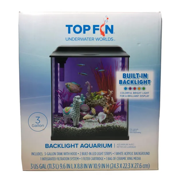 Topfin Underwater Worlds Backlight Aquarium 3 Gallon Built-In Backlight New