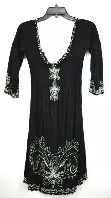 Krista Lee Womens Black Off The Shoulder Dress Embroidered Floral Detail S