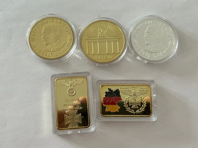 Third Reich Hitler Modern Fantasy Coin Medal Token Bars Collection Lot 希特勒