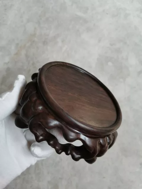 China Ebony wood rosewood carved circular desk wooden stand shelf display 黑檀木圆形底