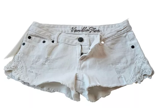 Vanilla Star Shorts Women's Juniors Size 7 White Low Rise Frayed Denim