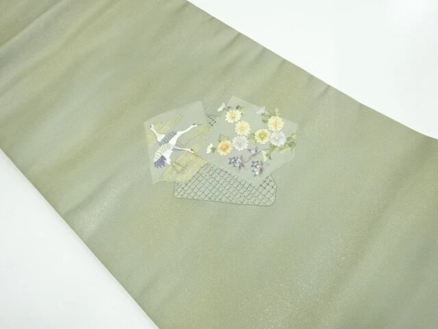 5773735: Japanese Kimono / Vintage Nagoya Obi / Embroidery / Flower & Cranes