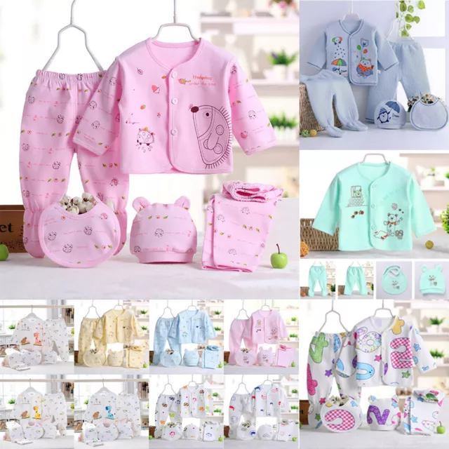 5 Stück Lässig Neugeborenes Baby Jungen Mädchen Druck Langarm Set AB