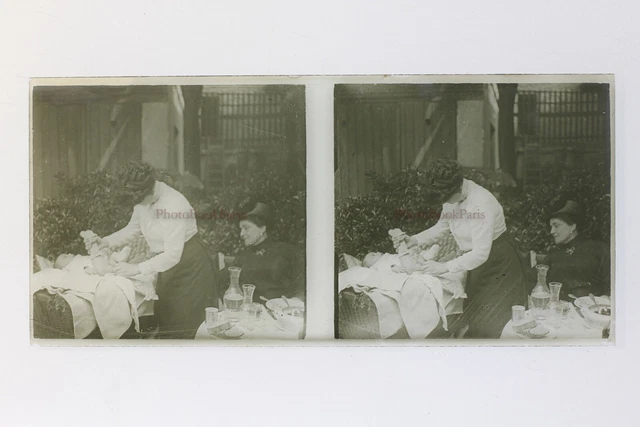 Famille Bébé France Photo Stereo Amateur P50L5n16 Plaque de verre Vintage c1910