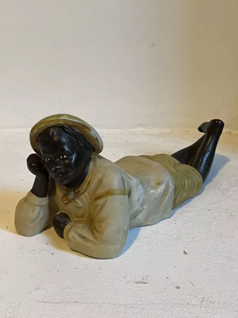 Reclining Black Boy Ceramic Figure - Austrian ? Early / Mid 20th C ?