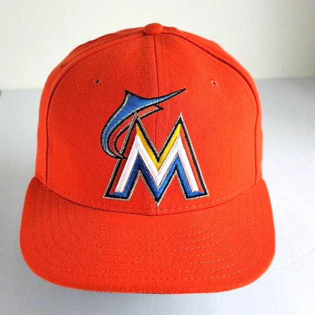 Miami Marlins Fitted Cap New Era Orange Size 7 1/4 Hat 59FIFTY On-Field