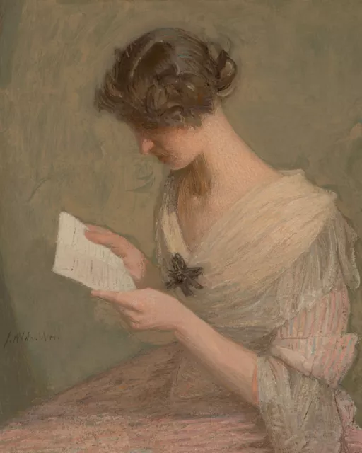 Vintage Woman Reading Letter 16 x 12 in Rolled Canvas Art Print Female Portrait