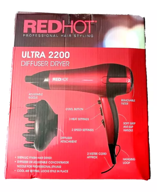 Boxed Red Hot Ultra 2200 Professional Diffuser Dryer - Red